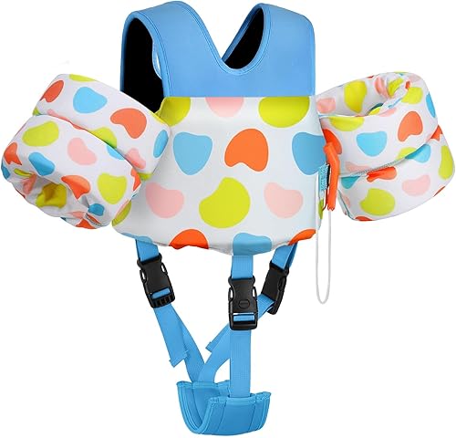 Miniatura 20 de MoKo Chaleco de natación para niños de 15-30-50-66 libras, flotadores de brazos de charco de dibujos animados con correa de entrepierna, flotadores