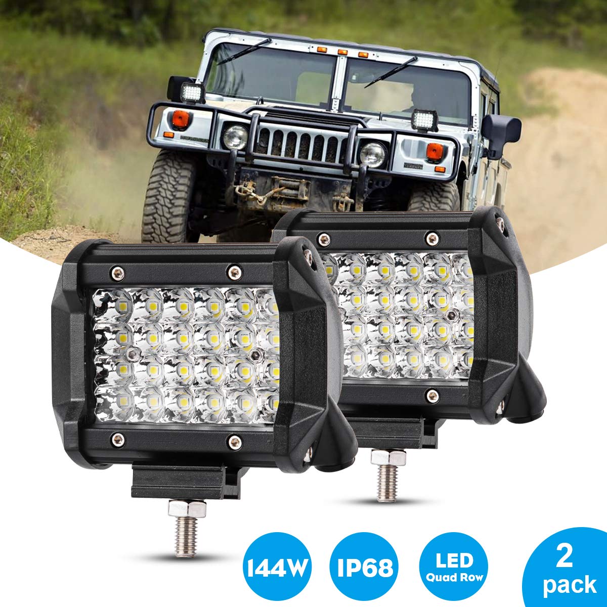 Buy LED Pods, 4 Inch 144W Quad Row LED Work Light Pods Spot Beam Off