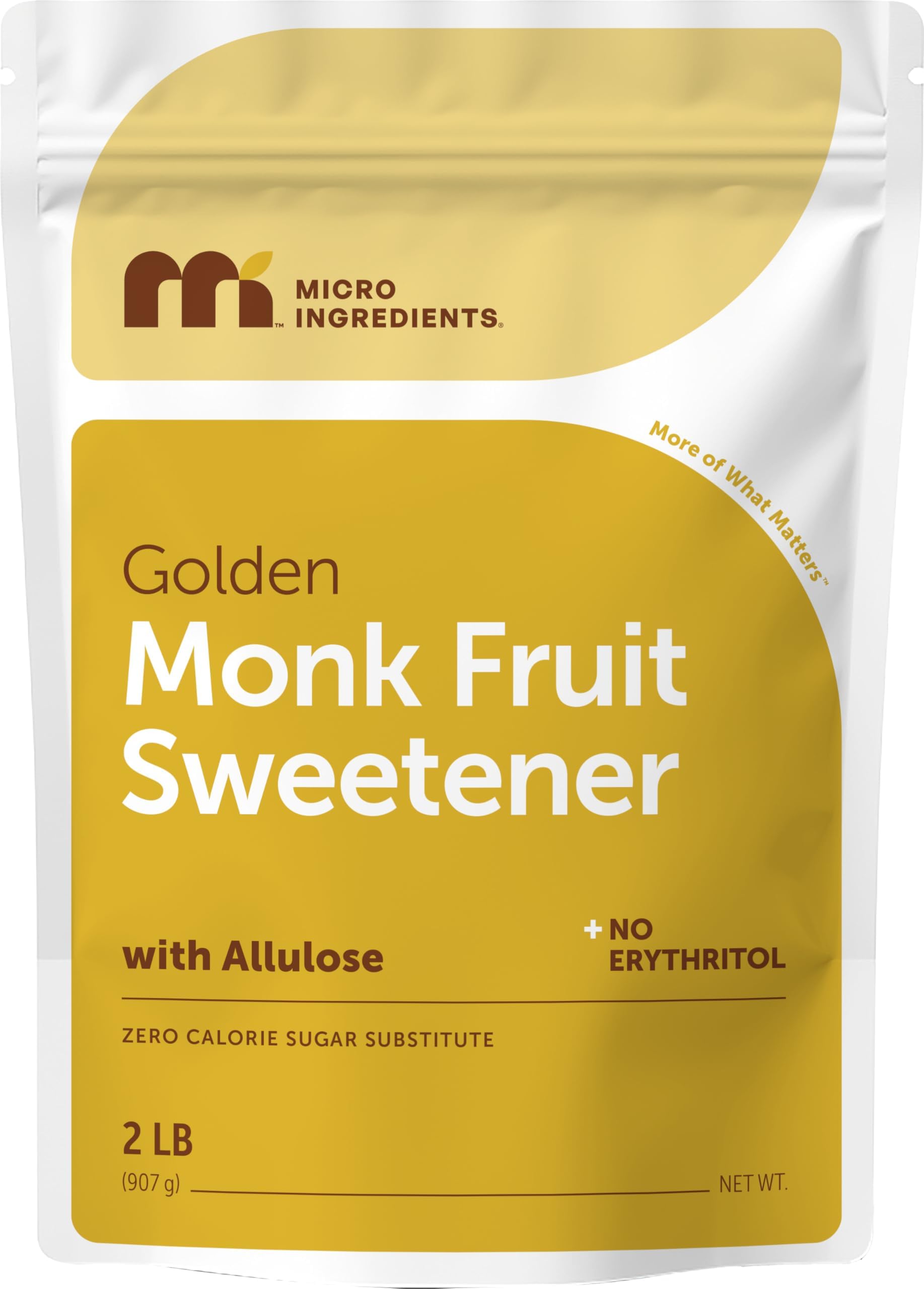 Micro Ingredients Golden Monk Fruit Sweetener Allulose, 2 lbs | No Erythritol, No Aftertaste, 1:1 Brown Sugar Substitute | Zero Calorie, Great for Drinks, Coffee, Tea, Cookies | Keto, Vegan, Non-GMO