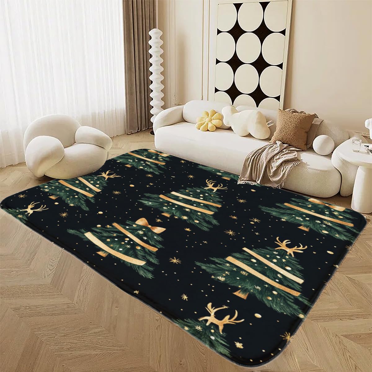 Alfombra antideslizante de 150x200 cm para evitar caídas en el comedor con motivos navideños