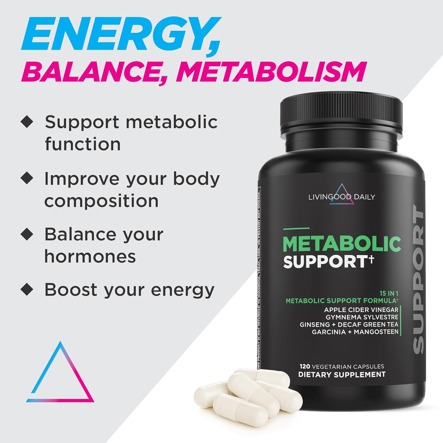 Livingood Daily Metabolism Booster for Women & Men, Metabolic Support (120 Vegetarian Capsules) - Metabolism Boost Supplement Supports Digestive & Heart Health - Non-GMO, Gluten-Free, & Vegan - Image 2