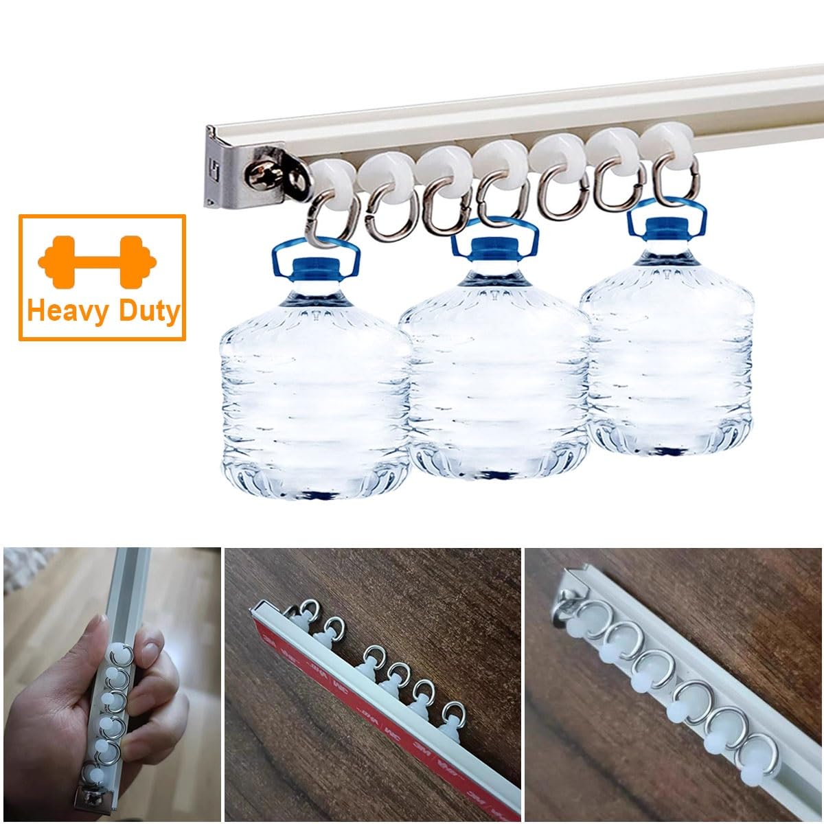Riel autoadhesivo para rieles deslizantes de 40 a 500 cm, no requiere taladrar, montaje en techo/pared, incluye Hoo de 3,8 m, fácil de instalar, versátil
