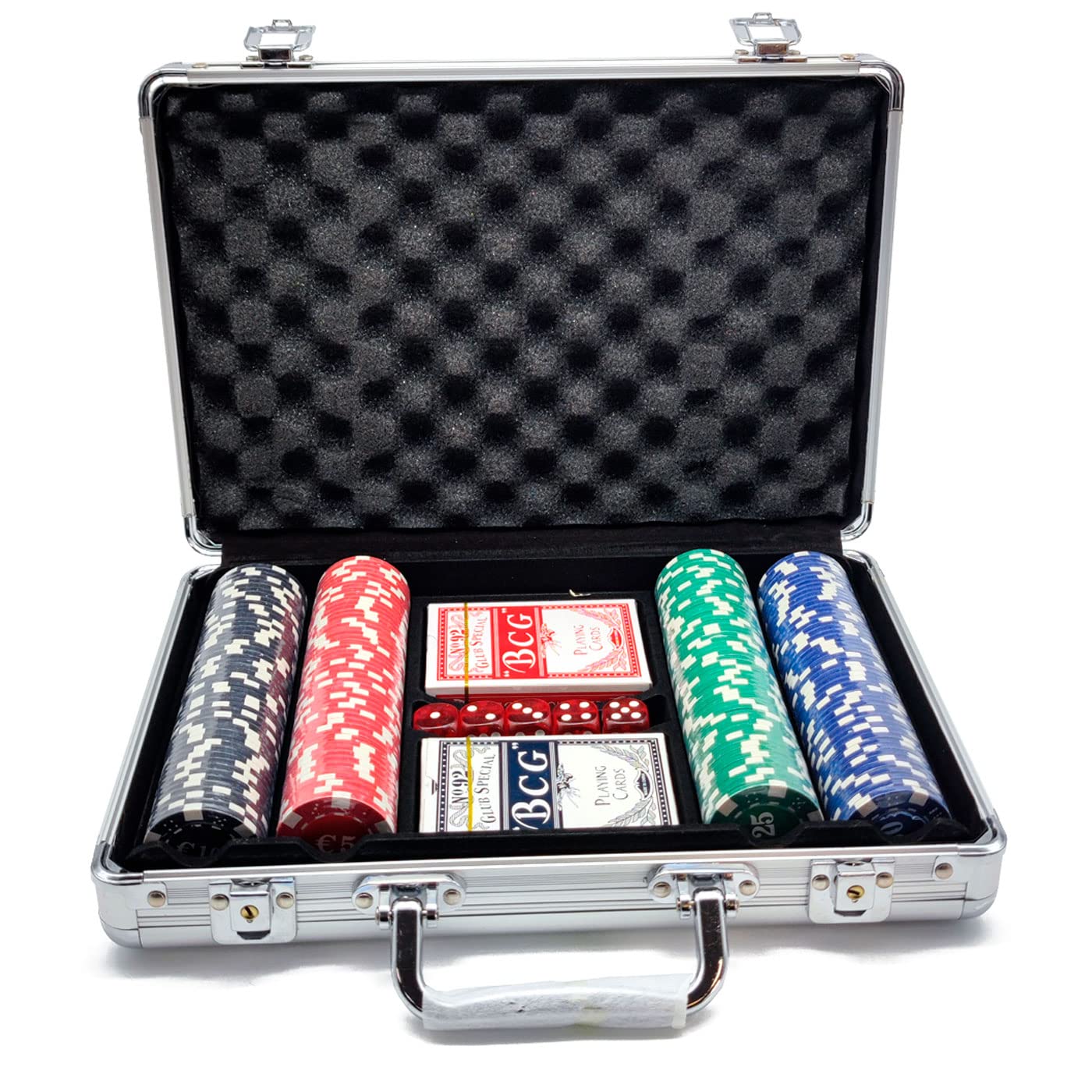 AC - Juego de póker con 200 Piezas - Fichas de 11,5 Gramos, 2 Barajas de Cartas - Incluye maletín de Metal - 23 x 30 x 6,5 cm