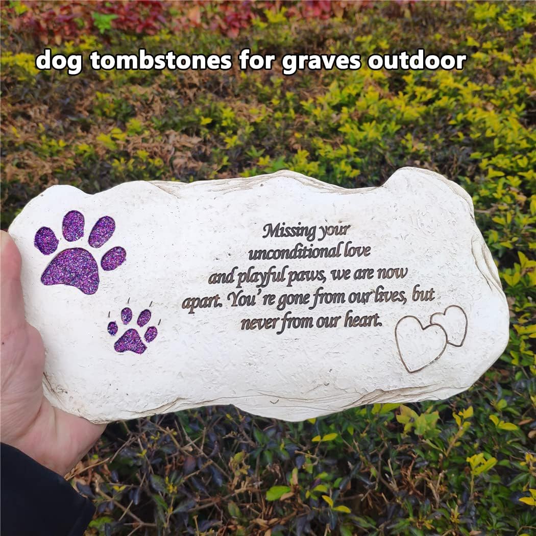 jinhuoba Shinning Paw Prints Pet Memorial Stones Headstones for Dogs or Cats, Resin Pet Grave Stone Plaques Tombstone Memorial Gifts Sympathy Gift for Loss of Dogs Outdoor