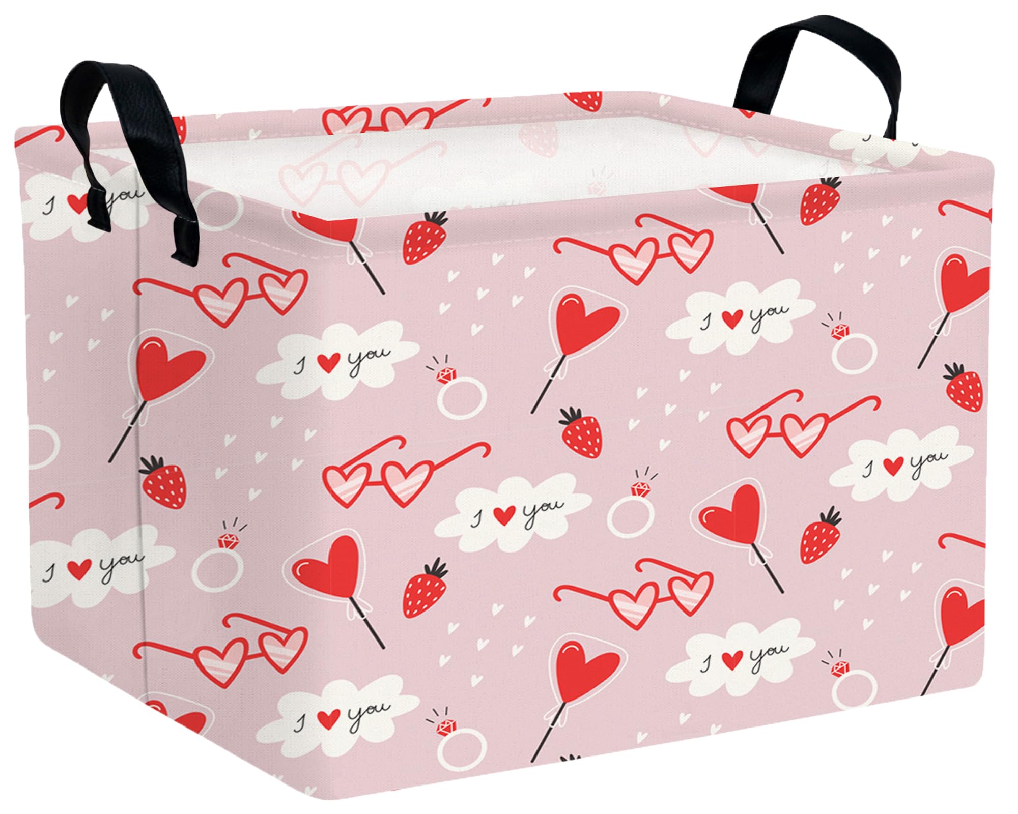 Valentines Day Basket Large Foldable Heart Shaped Storage Box for Gifts Kids Empty Storage Bins Rectangular Toy Organizer Decor (Love Glasses Lollipop)