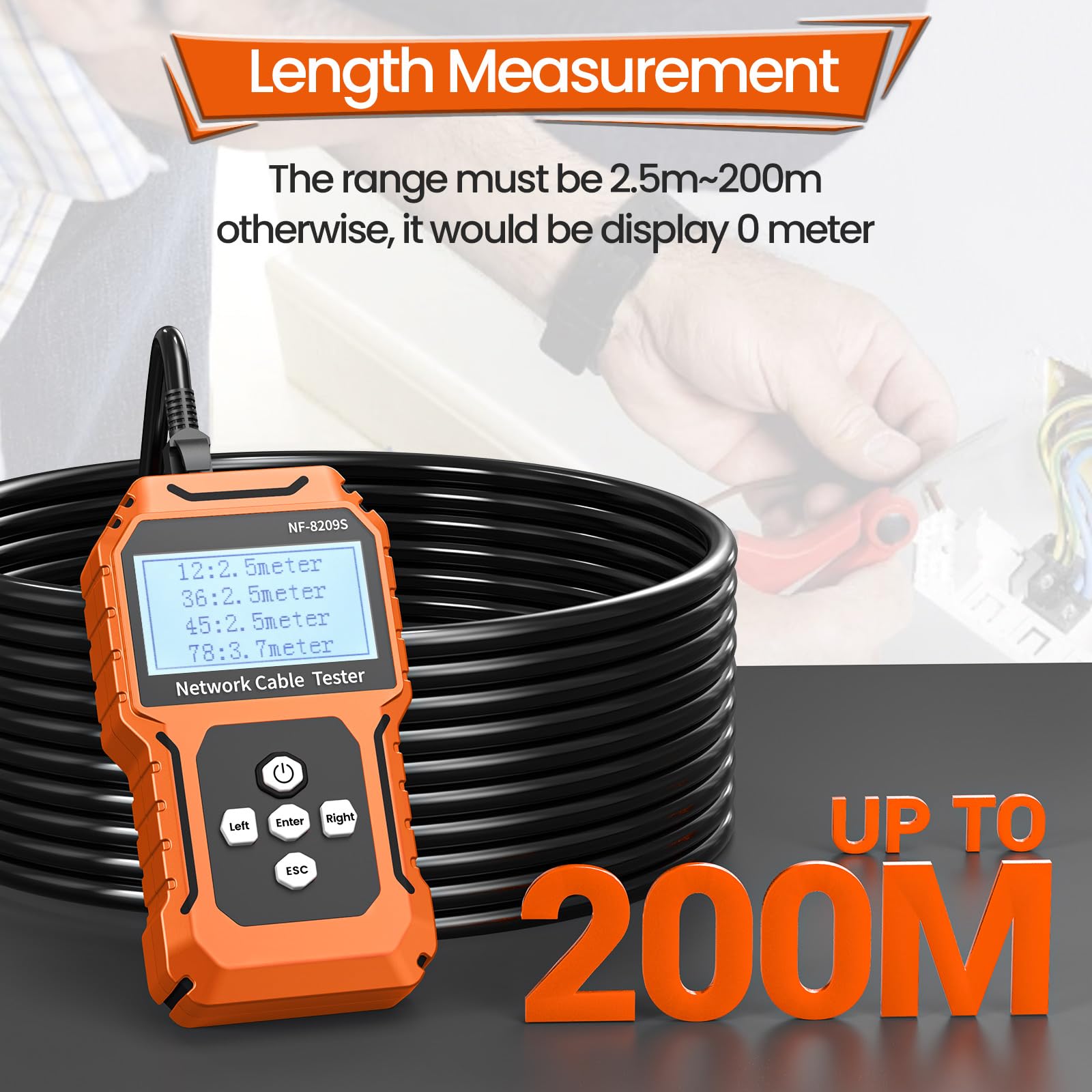 NF-8209S Netzwerkkabeltester mit PoE, Kabellängenmessung, Port-Blinkfunktion, RJ11/RJ45-Kabeltester, CAT5/CAT6-LAN-Netzwerktester, multifunktionale Anti-Interferenz-Scanmodi, Kabelverfolgung