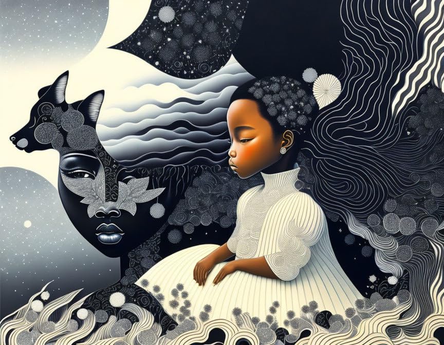 Affiches sur toile de fille noire décoration murale moderne 58x90cm sans cadre