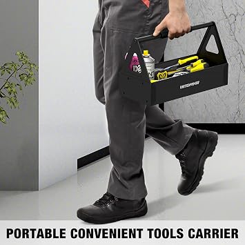 UNITEDPOWER Handy Tool Box, Portable Metal Tote Tray with comfortable grip handle, Tool Organization for Household, Warehouse, Repair Shop, Black