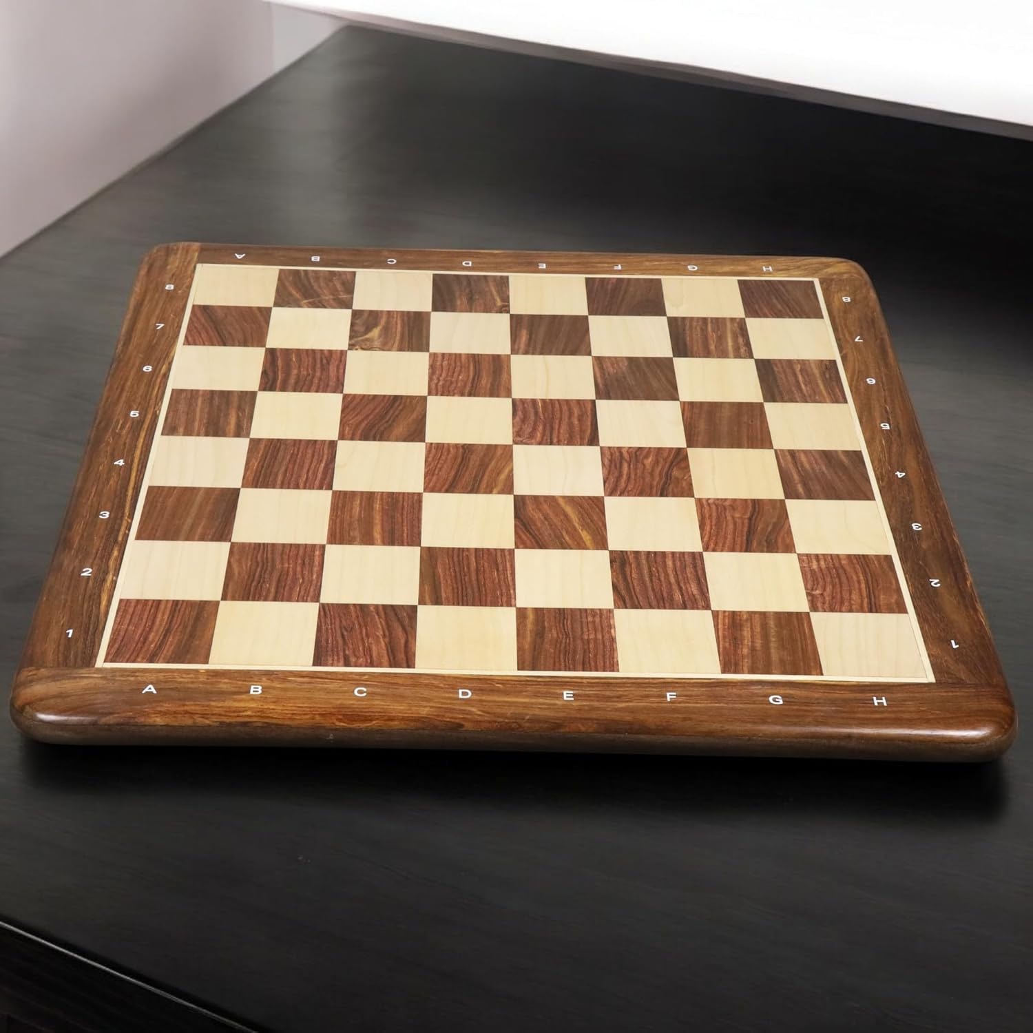 RoyalChessMall- 21" Large Chess Board - Golden Rosewood & Maple - 55 mm Square- Algebraic Notations