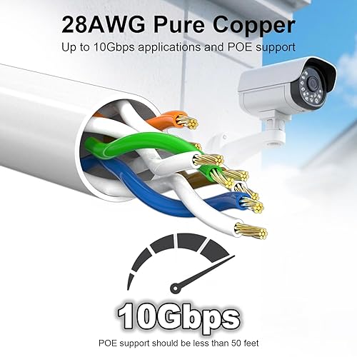 Miniatura 2 de Jadaol Cable Ethernet Cat6a de 30 pies, delgado y redondo de 28 AWG, cable LAN RJ45 de cobre puro de alta velocidad de 10 Gbps 550 MHz, cable de