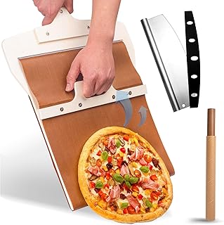Leozzo Sliding Pizza Peel, Pizza Slider Paddle with Pizza Cutter Rocker, Non-Stick Pizza Peel Slider with Handle Detachabl...