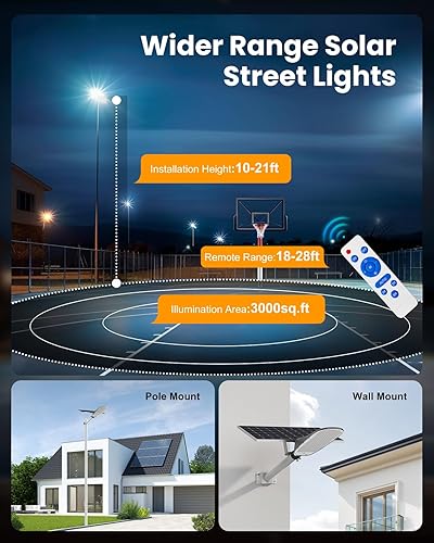 Miniatura 4 de Luces solares de calle de 10000 W impermeables para exteriores, 300,000 lúmenes, luz de inundación LED súper brillante, sensor de movimiento y