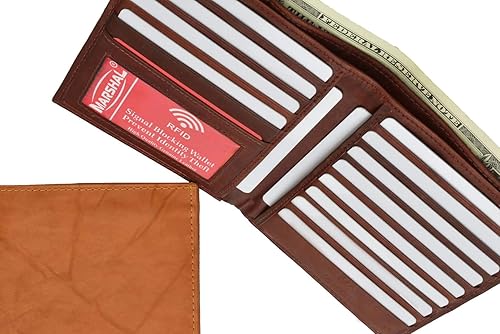 Miniatura 4 de MARSHAL Cartera de piel de alta calidad con bloqueo RFID de doble capacidad para tarjetas de crédito hipster, Borgoña, Talla única, Bifold