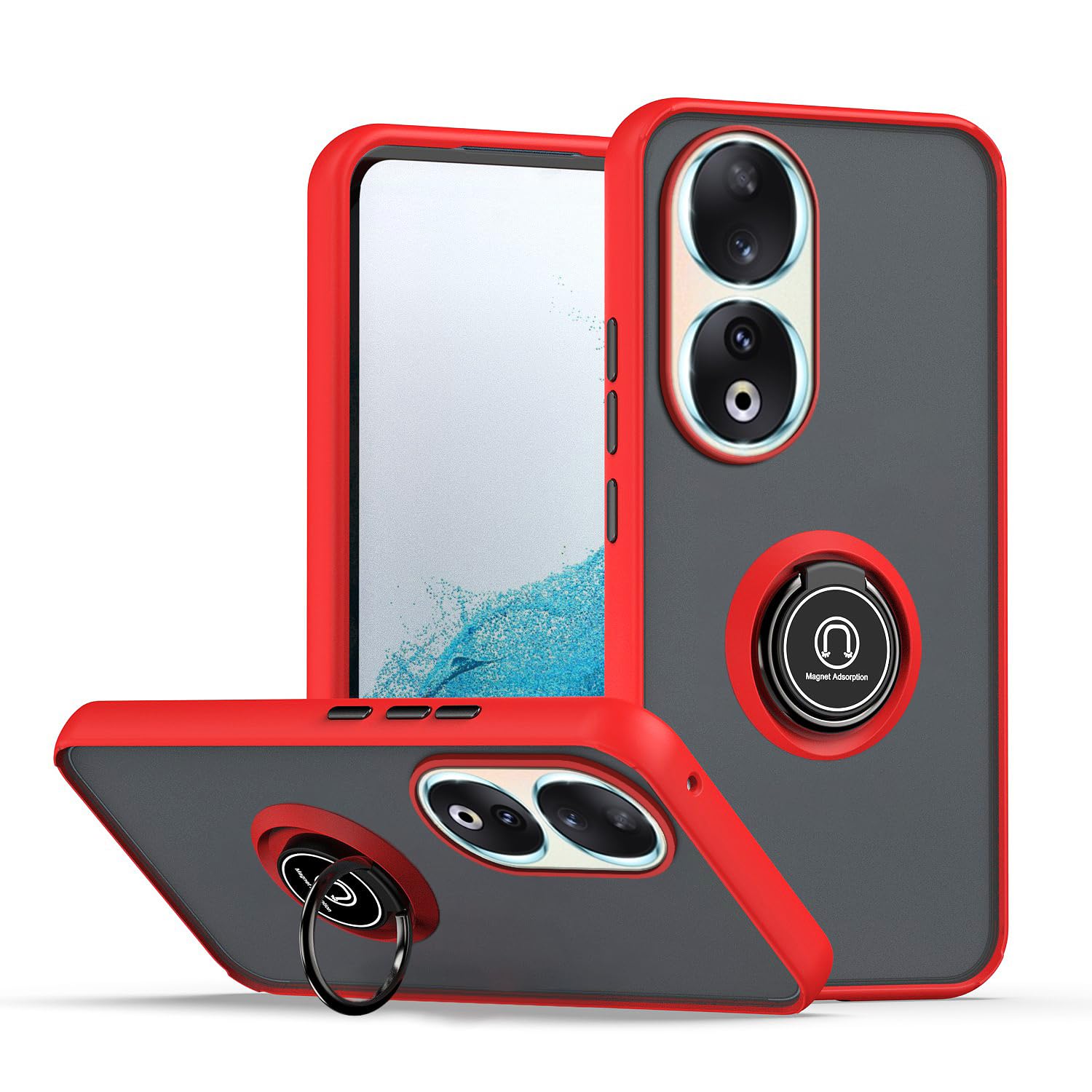 WBWONE Cover Honor 90 Lite Antiurdo | Rosso | Con Anello Girevole 360° E Supporto Magnetico | TPU + PC