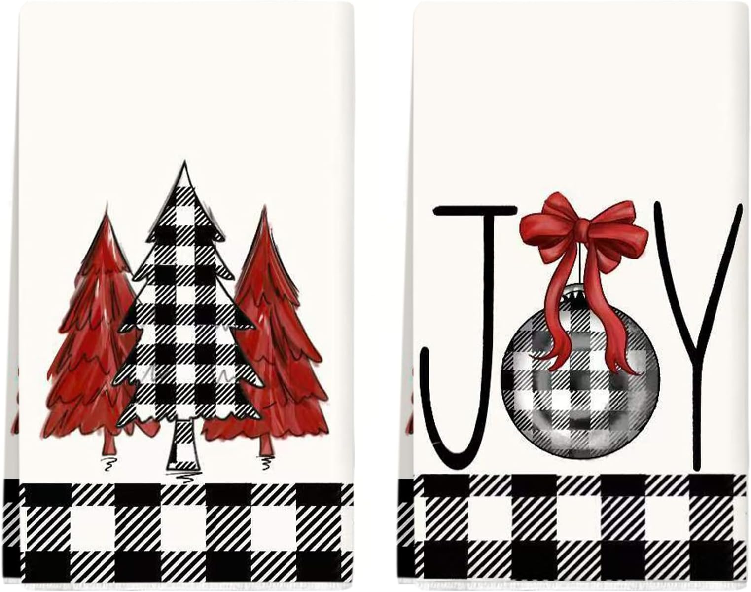 2 Pack Red Christmas Kitchen Towels Dish Towels, 16 Inch X 26 Inch, Lint Free Winter Decoration Hand Towels for Home