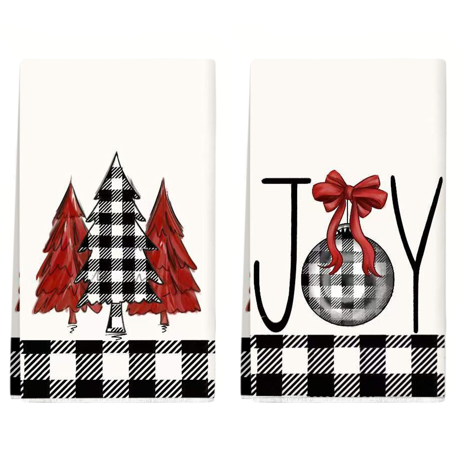 2 Pack Red Christmas Kitchen Towels Dish Towels, 16 Inch X 26 Inch, Lint Free Winter Decoration Hand Towels for Home