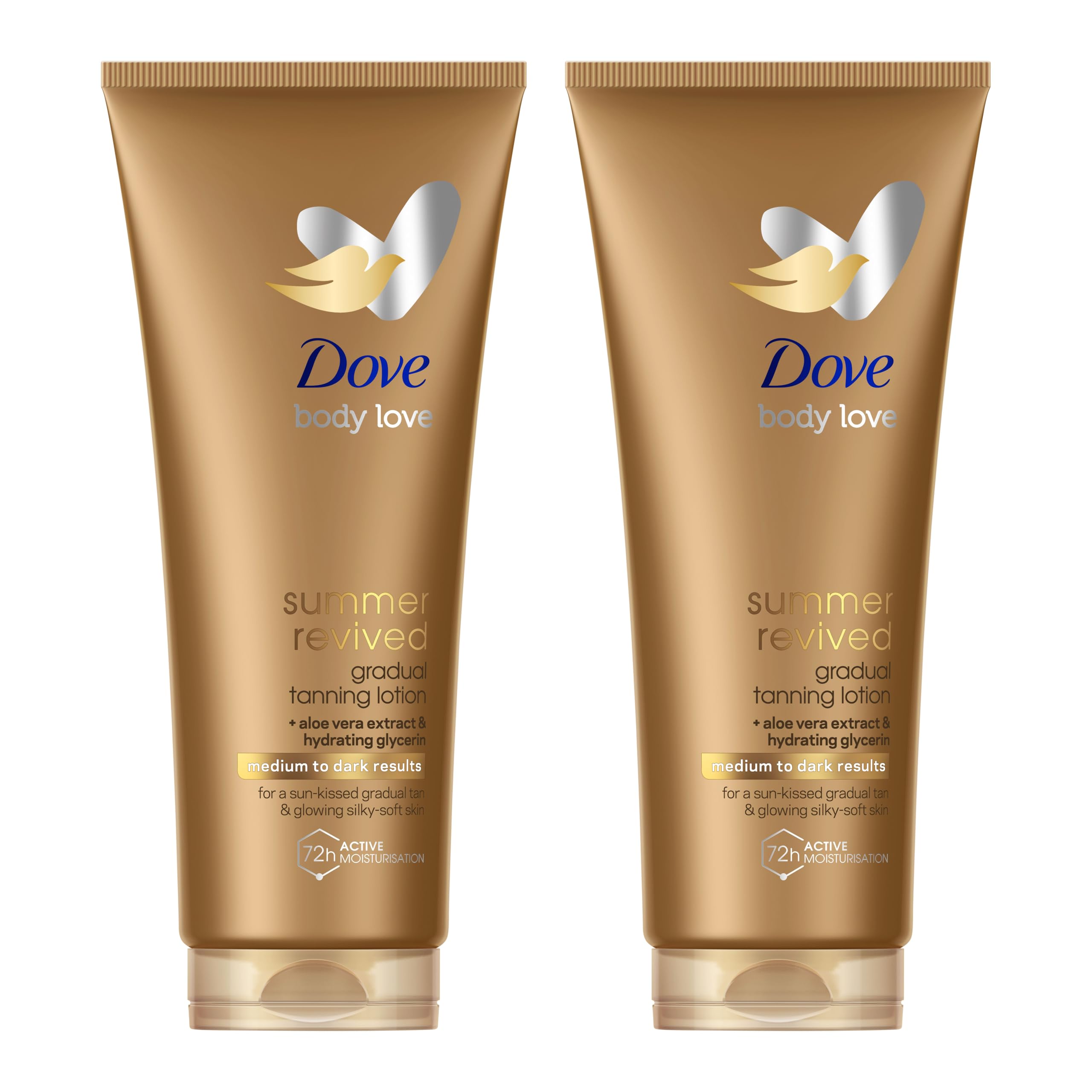 Dove Lotion Corporelle Autobronzante Summer Revived, Peaux Claires et Moyennes, Bronzage Progressif, Finition Naturelle, Peau Lumineuse, 72H d'Hydratation, Extrait d'Aloe Vera et Glycérine, 2x 200ml