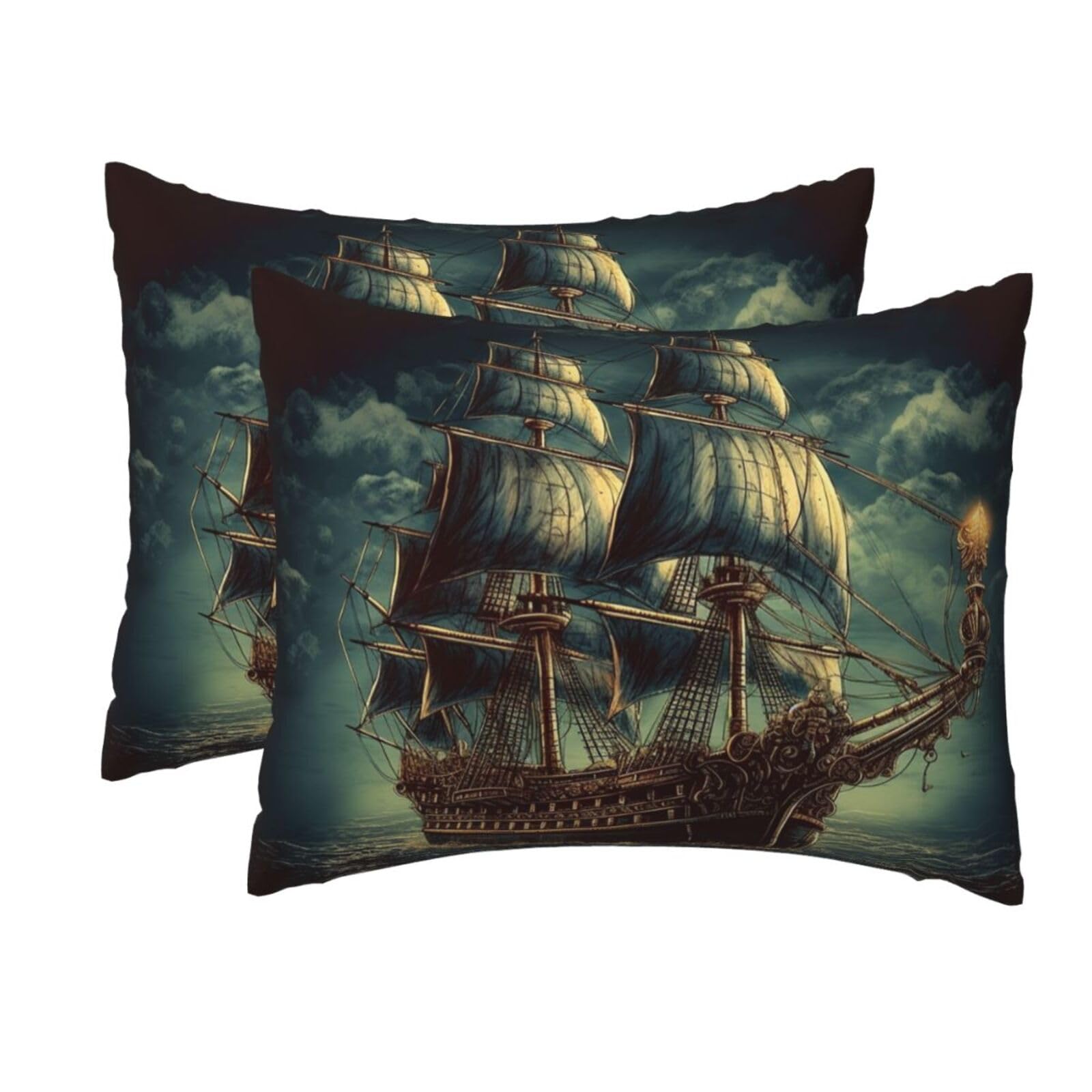 2 Pack Standard Size Pillow Cases for Hair and Skin Soft Breathable Pillow Case Covers with Hidden Zipper Nautical Vintage Sailing Pirate Ship Pillowcase 20x26 Inches Pillow Cover for Sleeping Gift