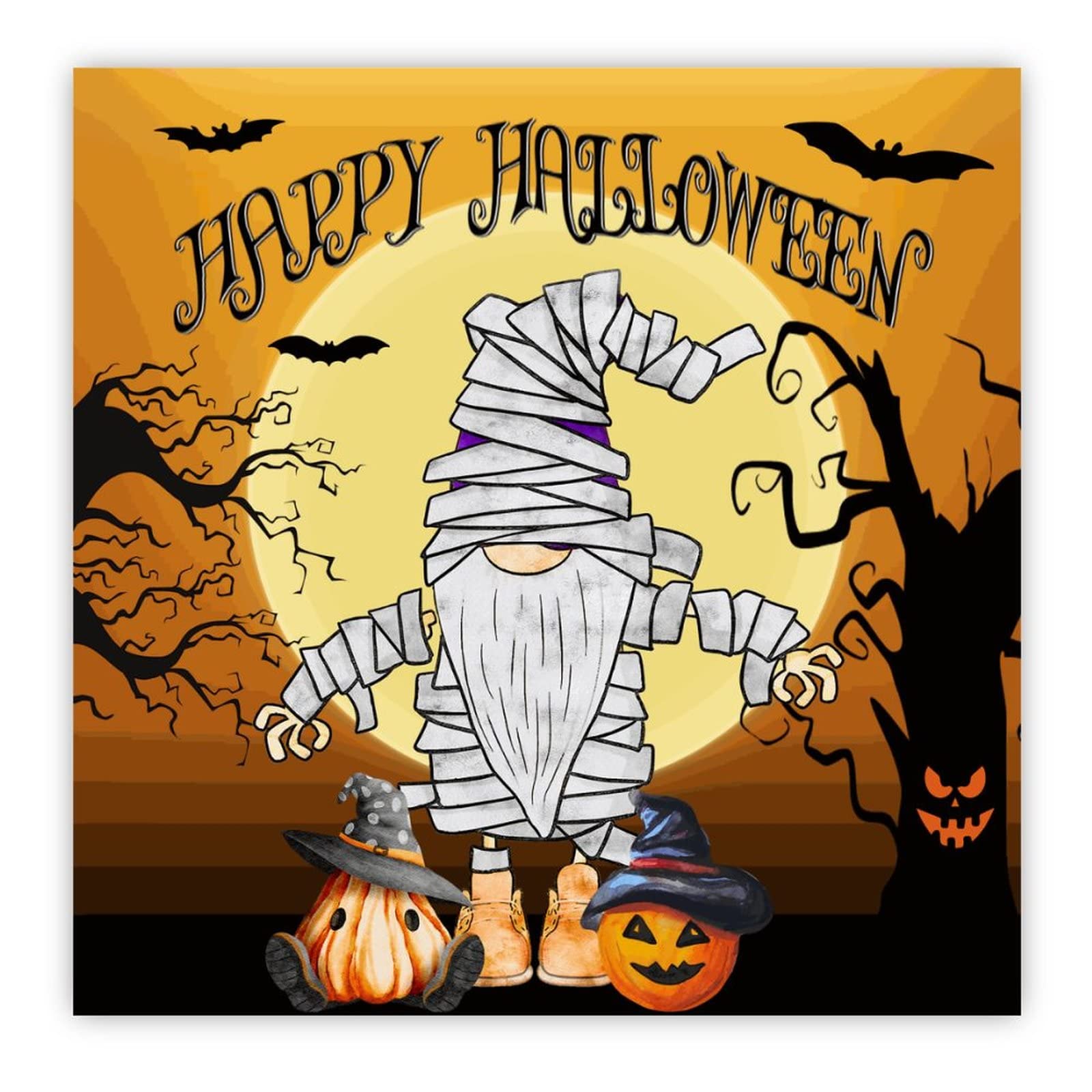 Décoration murale bois Halloween lune et chauve-souris finition premium