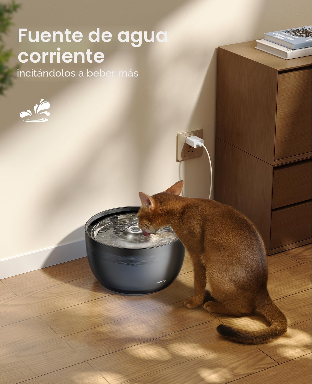 FEELNEEDY Fuente para Gatos 3L Bebedero de Agua Gatos, Súper Silenciosa, Cubeta en Acero Inoxidable, Fácil de Limpiar, con LED y 1 Filtro de Carbón Activado, Negra