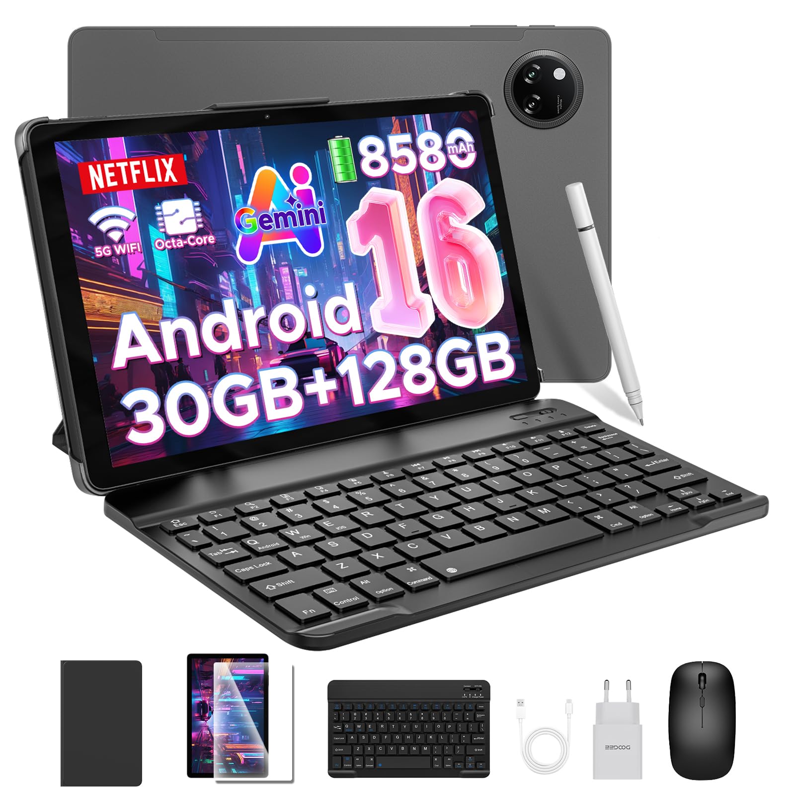 DOOGEE Tab A9 PRO+ Android 16 Tablets con Tastiera e Penna, 90Hz Tablet 11 Pollici, 30GB RAM+128GB ROM/TF 2TB, 8580mAh 5G WiFi, T7200 Octa-Core, Widevine L1/13MP/GPS/OTG/Doppi altoparlanti/3.5mm Jack