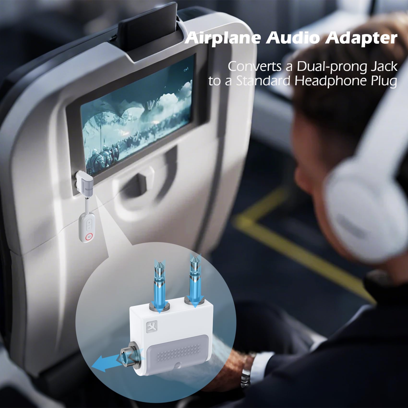 KAIY Dual 3,5-mm-Stecker auf 3,5-mm-Buchse, Flugzeug-Kopfhörer-Adapter, Flugzeugadapter für Kopfhörer, AUX-Splitter, Airline-Audio-Klinken-Fluganschluss für EVA-Fluggesellschaften/Delta/Virgin