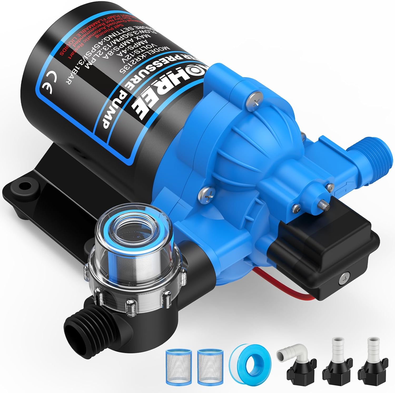 Kohree RV Water Pump 3.5GPM 45 PSI, 12V DC Fresh Water Pump for Camper, Replacement for 4008-101-A65/E65, Self Priming Diaphragm Pump with Pressure Switch for RV Kitchen Bathroom Marine Yacht Garden