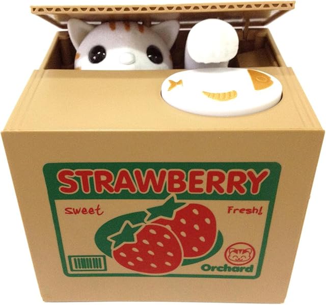 UNTIL YOUCute Stealing Coins Cents Penny Cat Money Box Saving Money Collecting Money Piggy Bank for Kids Kids (Cute Strawberry Cat)