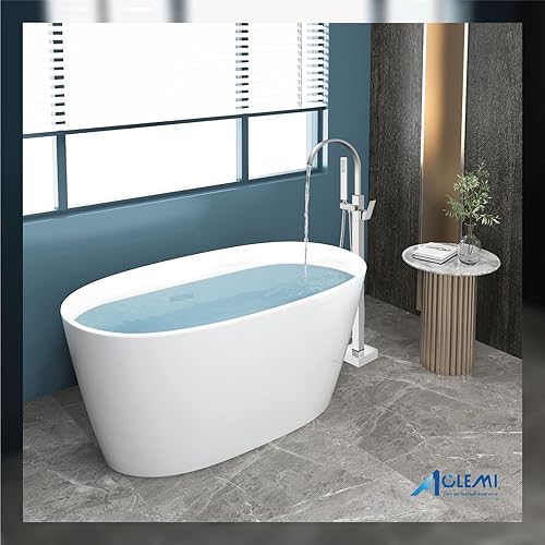 Miniatura 8 de Aolemi Grifo de bañera cromado pulido para montaje en el suelo, relleno de bañera independiente para baño, cascada, grifo de latón, boquilla