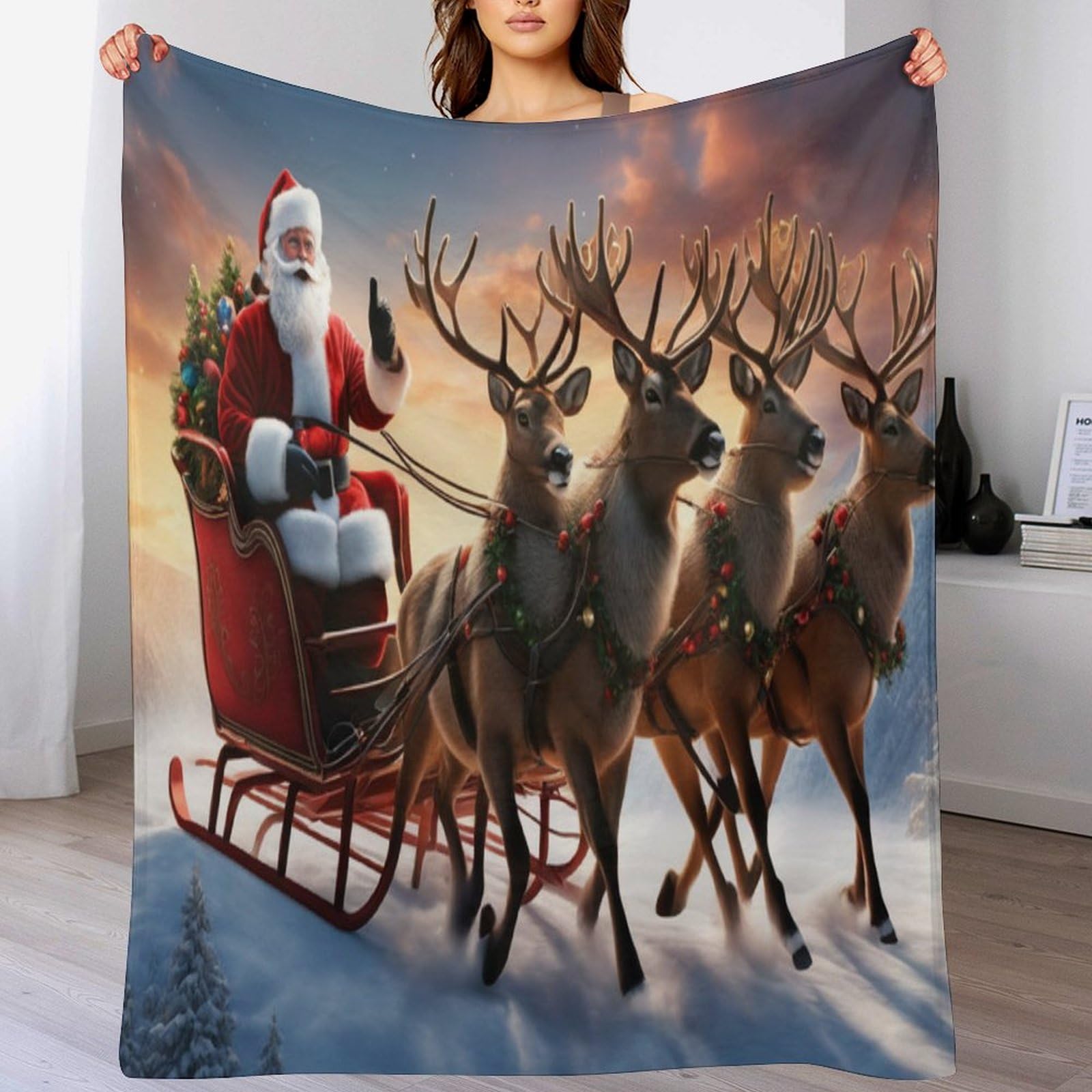Couverture polaire Père Noël 180x200 pour s'emmitoufler sur le canapé