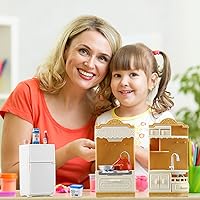 Vista 7 de Juego de 43 piezas de muebles de casa de muñecas, juego de cocina, refrigerador en miniatura con mini ollas y sartenes para comida, accesorios