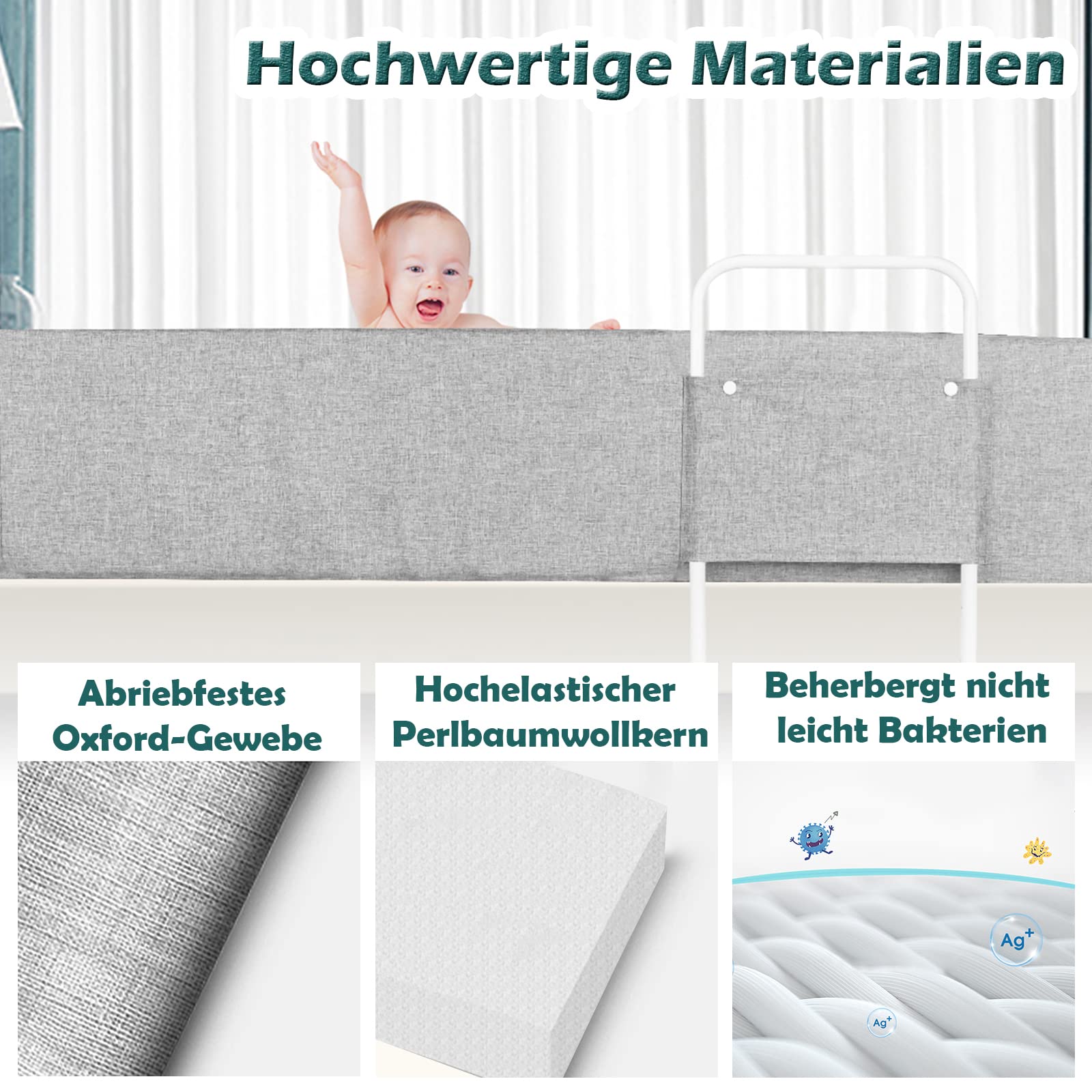 Barrière De Lit Pour Les Enfants, 5 Trous Réglable En Hauteur