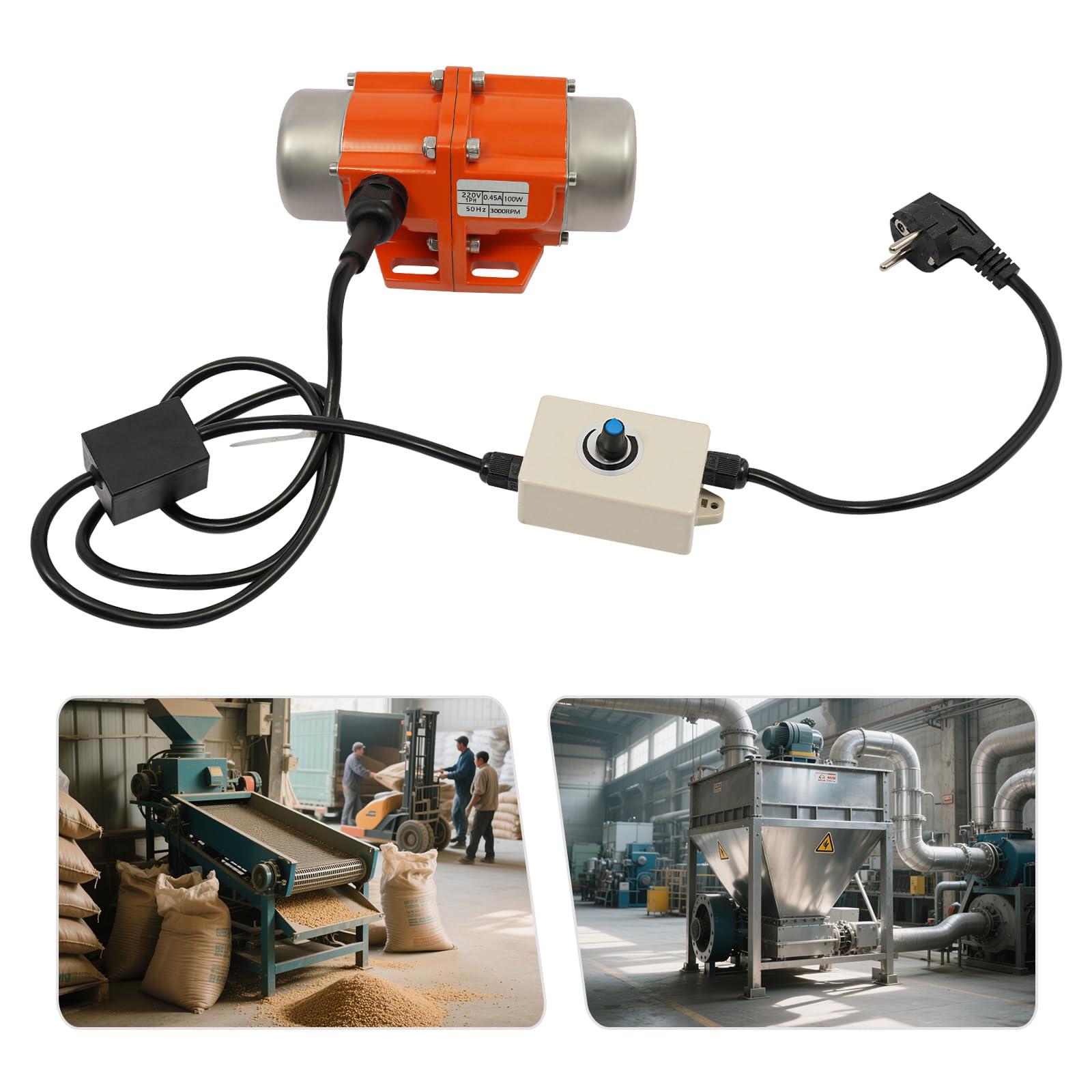 100W Vibrationsmotor mit Drehzahlregler, 1500-3000 RPM, 220V 50Hz, IP65, 1 Phase Asynchron-Vibrationsmotor, Elektrischer Rüttelmotor für Bergbau, Metallurgie, Kohle, Elektrizität, Bau (100, Watt)