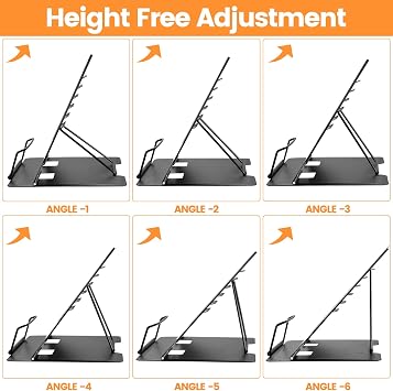 Adjustable Metal Book Stand, Book Holder for Readings, Cookbook Holders for Reading Hands Free, 6-Position Adjustable Angle Metal Reading Rack for Office School Library Home Tablet Phone