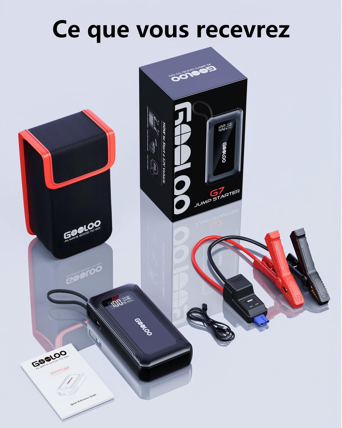 GOOLOO Démarreur Portable pour Voiture 3000A, Batterie de Secours avec Charge Rapide USB-C 45W, Lampe Torche LED, pour Moteurs Essence Jusqu‘à 8.5L / Diesel 6L (12V)