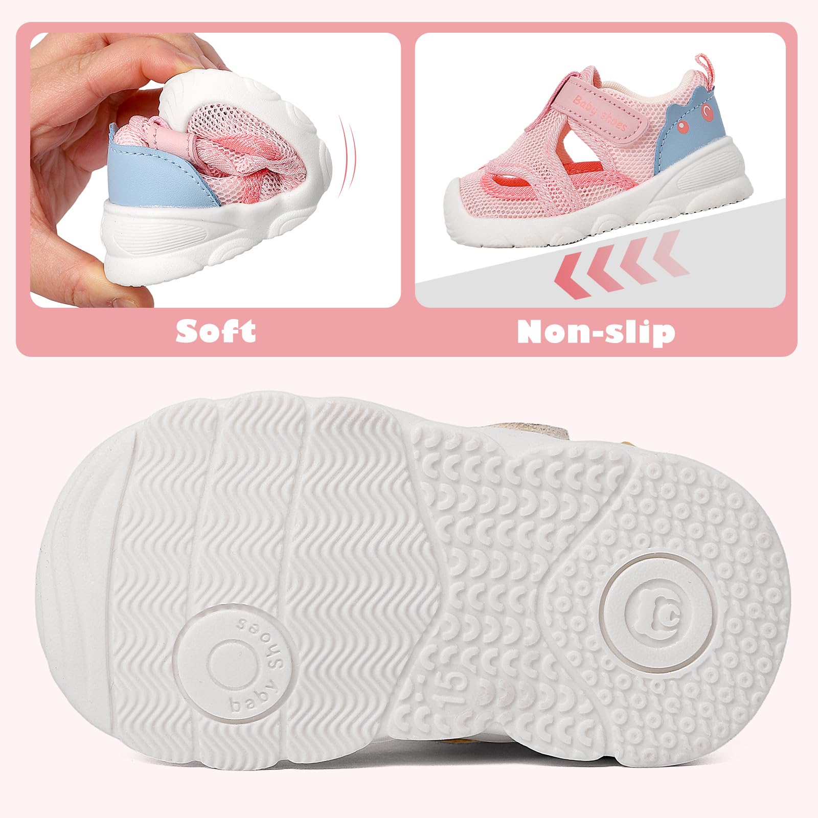 Zapatillas Verano Bebé Sandalias Primeros Pasos Niño Niña Zapatos Casual Comodas con Suela de Goma Antideslizante