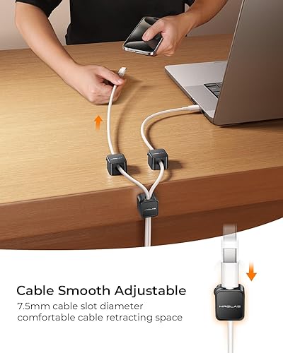 Miniatura 3 de MRGLAS Paquete de 10 Organizadores Magnéticos de Gestión de Cables, [Bloqueo 1s] Clips Sujetadores de Cables - Clips de Cables para Escritorio