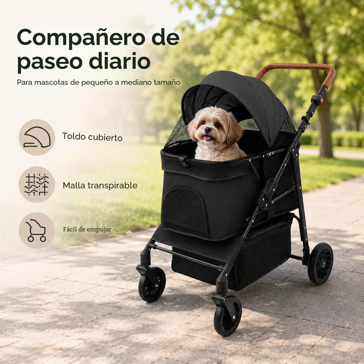 Cochecito para perros, plegable, hasta 15 kg, carrito para mascotas con ventanas de malla y freno, carrito plegable para gatos para perros pequeños y medianos