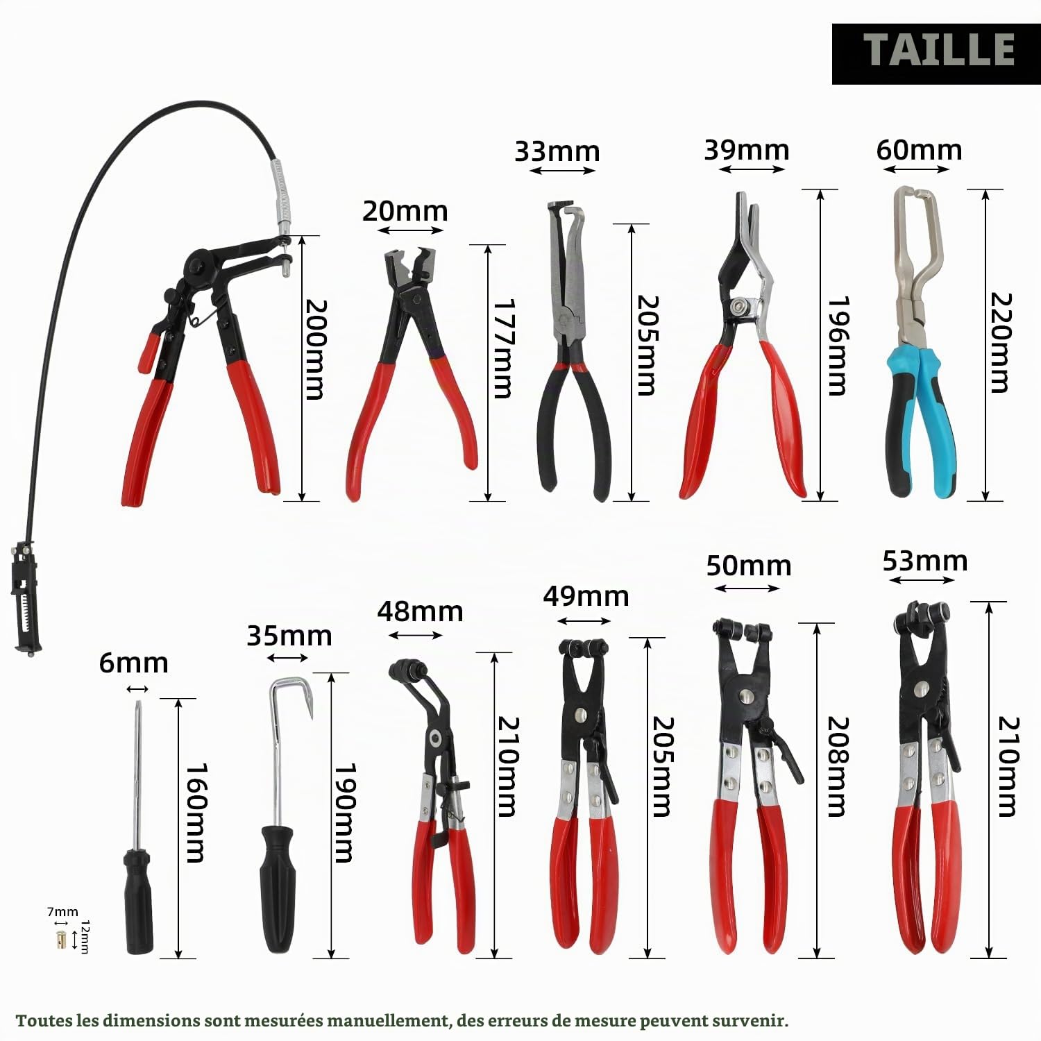 DPTOOL 15 PCS Pince pour Collier de Serrage de Flexible de Voiture pour tuyau de refroidissement automobile, radiateur, tuyau d'eau, conduites de carburant, avec 2 pinces de déconnexion électrique