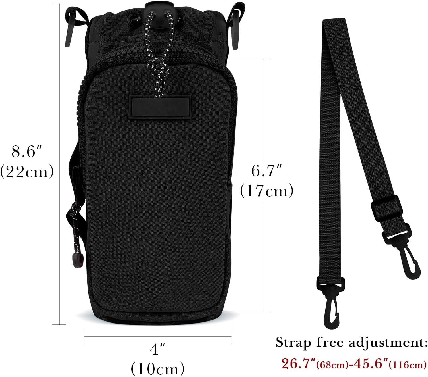 Linkidea Water Bottle Carrier with Strap Compatible with YETI Rambler Bottle 18oz/26oz, Owala FreeSip 24oz/32oz, Waterbottle Sling Bag Holder, Shoulder Strap with Phone Pocket (Black) - Image 2