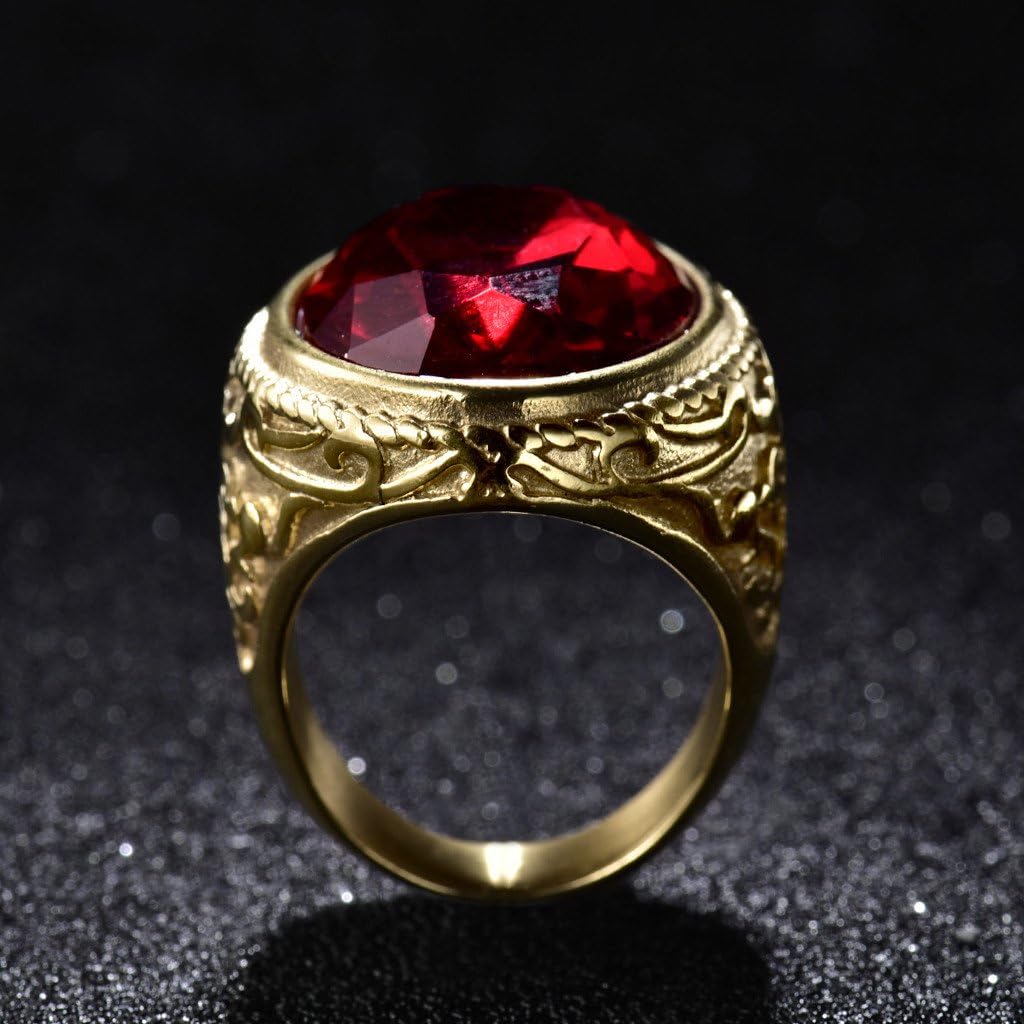 MASOP Big Crystal Cocktail Mens Rings Stainless Steel Jewelry Luxury Red Stone Fashion Party Ring - Image 5