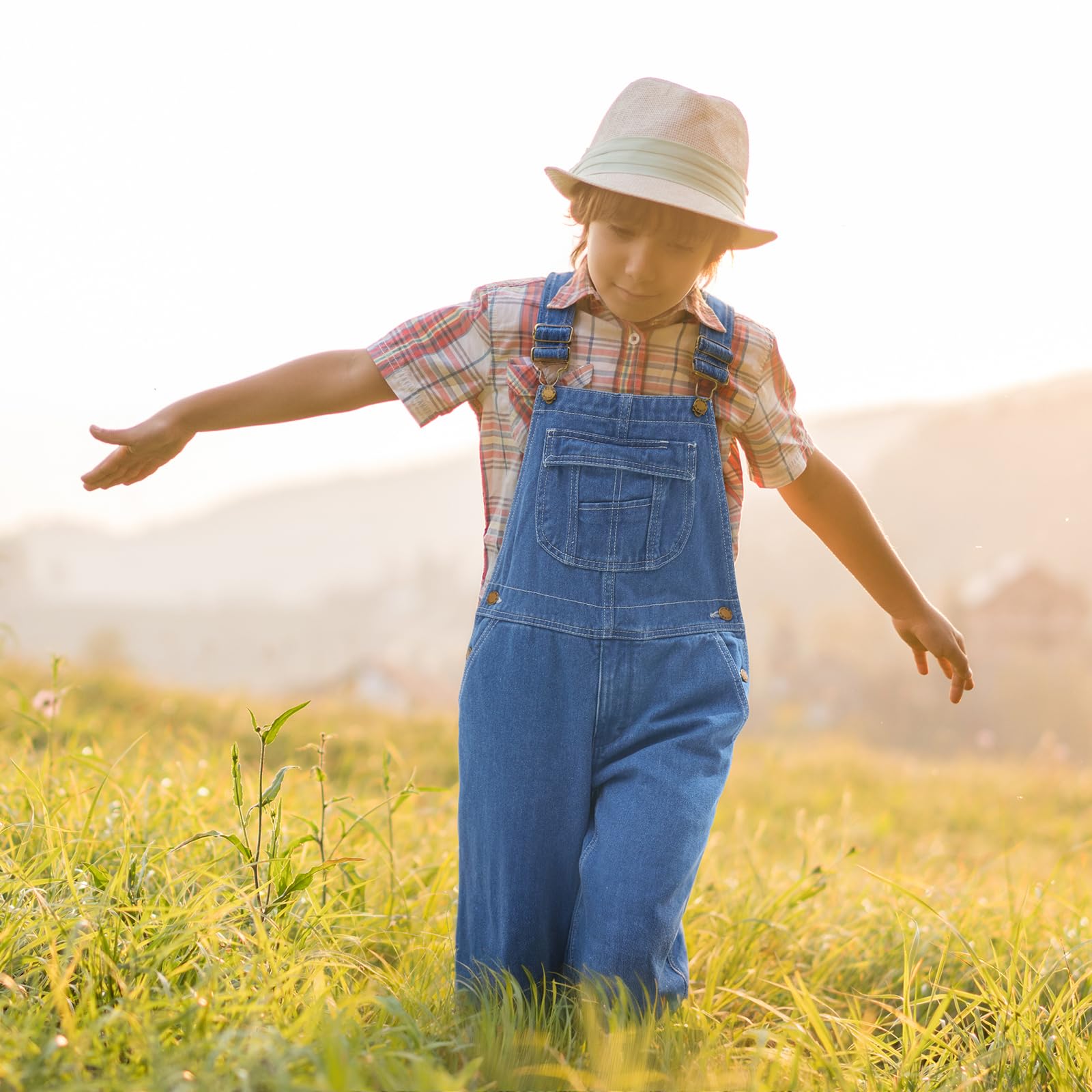 HISEA Salopette en jean pour garçon, taille 4-16, salopette en jean bleu pour enfants avec bretelles réglables, salopette délavée classique pour jeunes