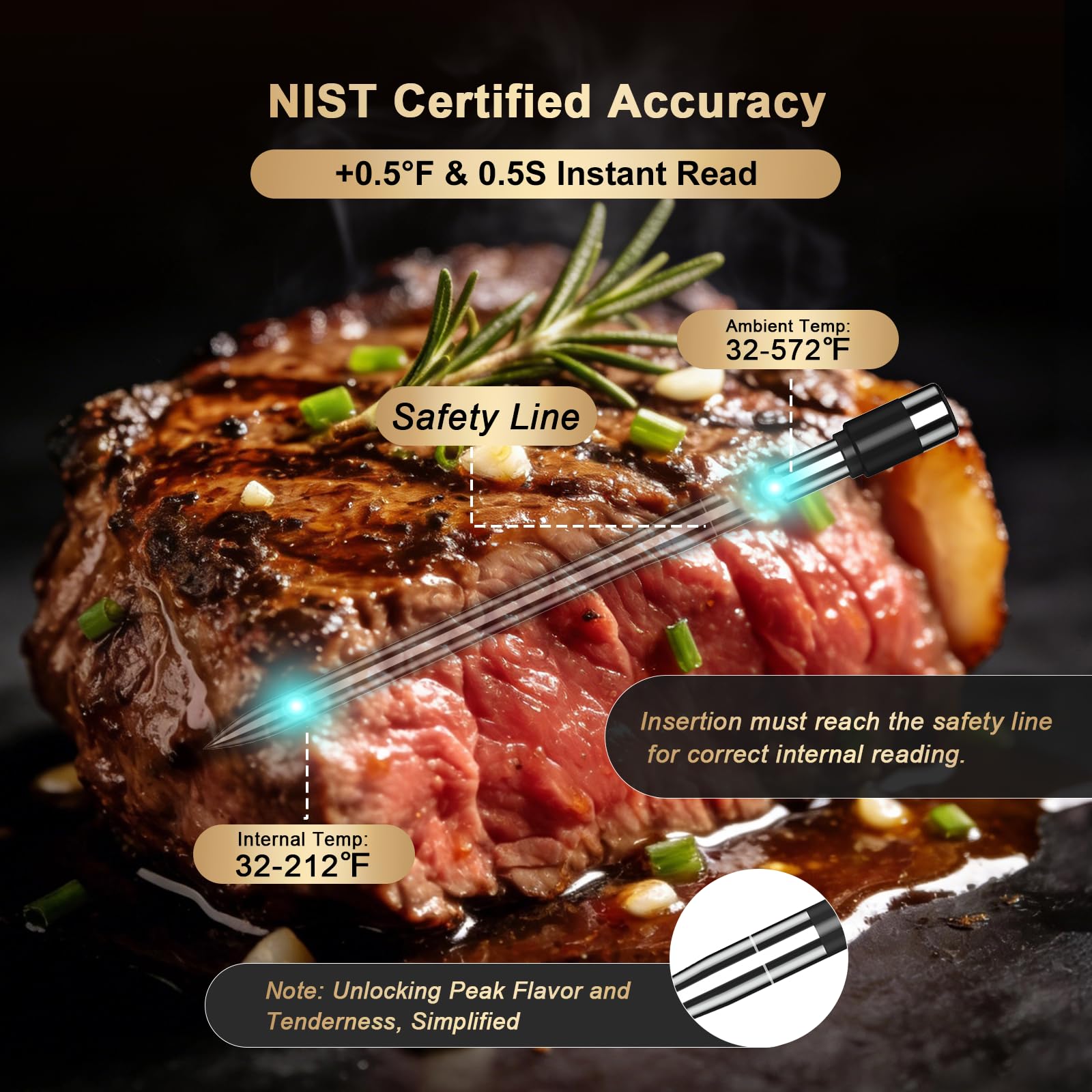 Wireless Meat Thermometer Digital - 800FT Bluetooth Food Thermometer for Cooking, NIST Certified Accuracy, Standalone Base Dual Probes for Grill BBQ Oven Smoker