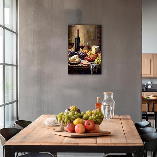 Miniatura 2 de Hzddty Lienzo decorativo para pared, diseño rústico de cocina, vino tinto y pan, cuadros de comida para decoración de pared, impresiones de pintura