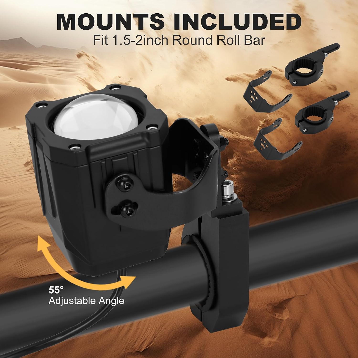 70mm Whipless Led Whip Lights with 1.5''-2'' Roll Bar Mounts,Alien Lights for SXS Compatible with Polaris RZR Can-Am Maverick X3 CFmoto Kawasaki, Multi-Color, Scratch-resistant (70mm dia)