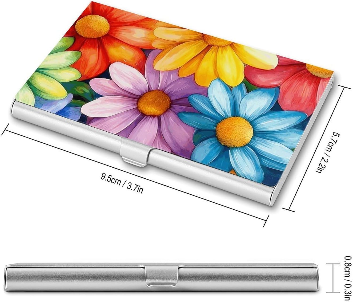Colorful Daisies Metal Business Card Holder for Men Women image 2