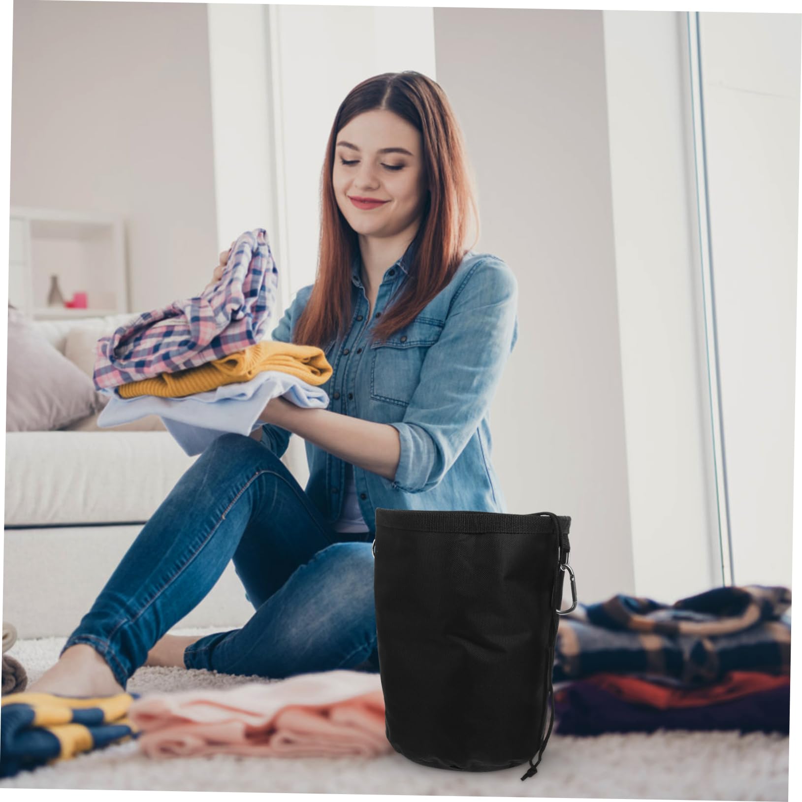 Garneck Hanging Door Organizer Large Capacity Clothespin Organizer Bag Peg Bag Drawstring and s Hooks