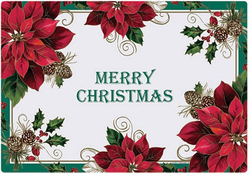 Merry Christmas Poinsettia Paper Placemats 9.75 x 14 (100), red,green