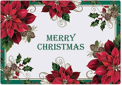 Miniatura 1 de Manteles individuales de papel de flor de pascua de Feliz Navidad 9.75 x 14 (50), rojo, verde