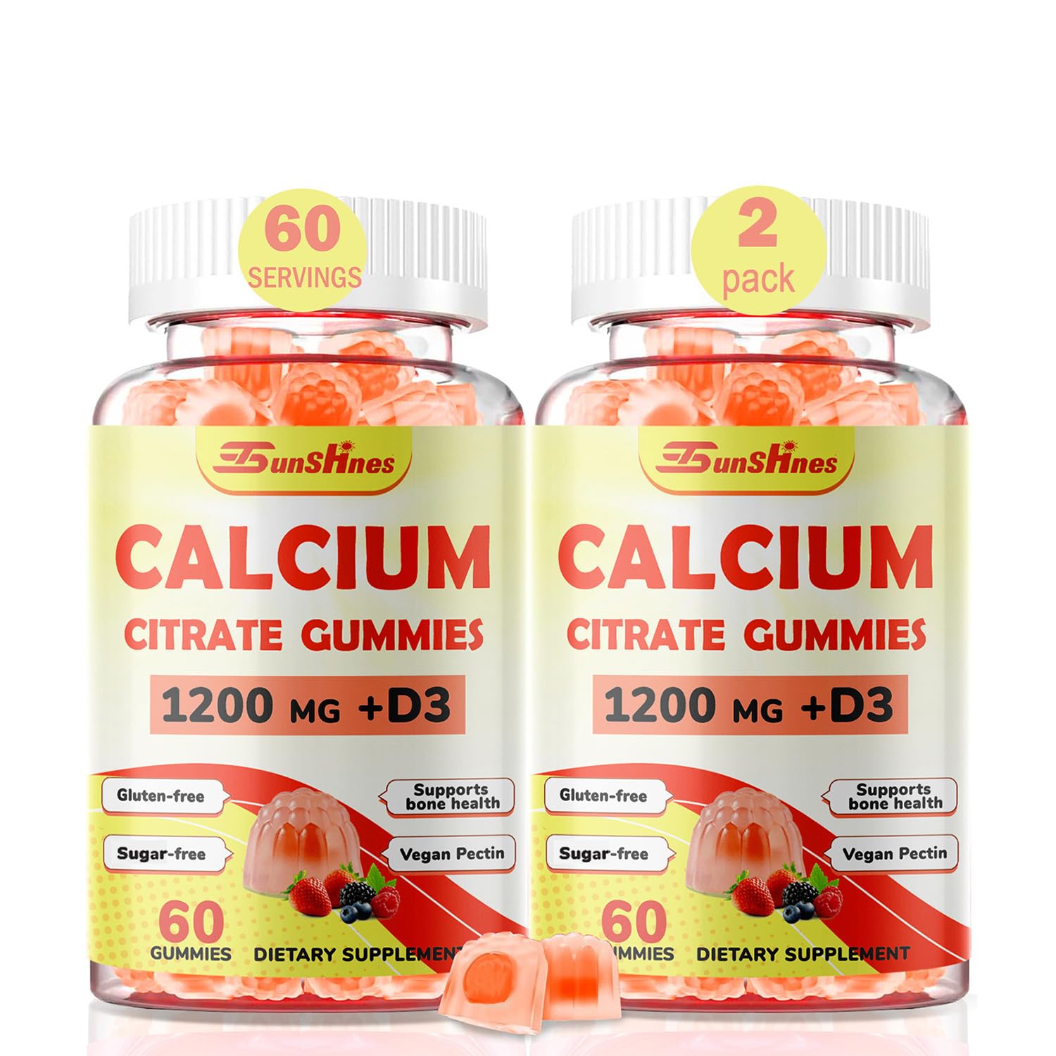 6-in-1 Calcium Gummies 1200mg – Bone & Immune Support with D3 K2, B6, B12 VC & Zinc – High Absorption Citrate, Sugar Free for Women and Kids(60 Count (Pack of 2)) 120 Count (Pack of 2)